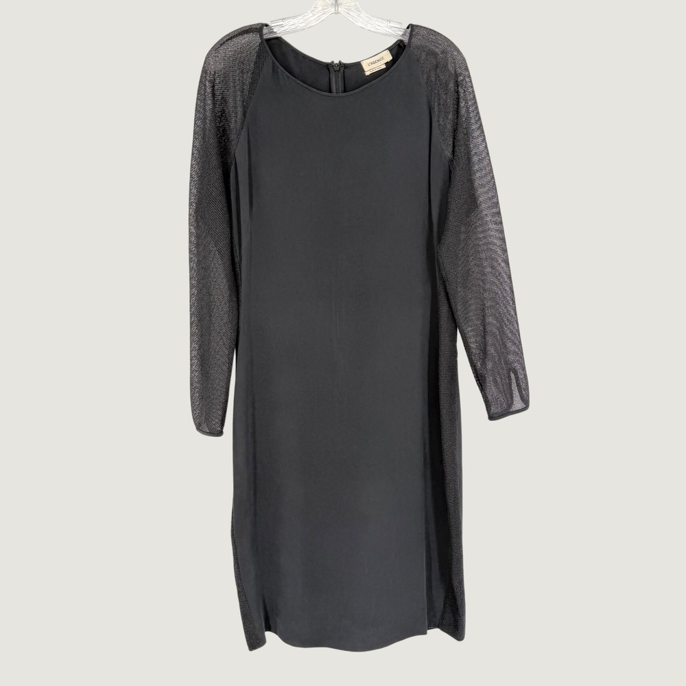 L'AGENCE Renee Dress Black Silk Mesh Long Sleeve Shift Midi Round Neck 10 - Picture 2 of 16